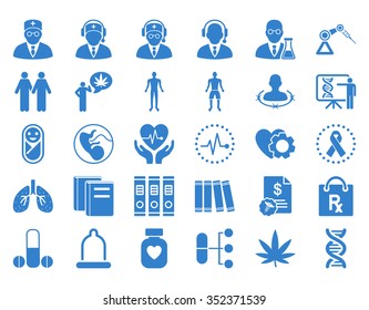 Medical vector icon set. Style is flat symbols, cobalt color, rounded angles, white background.