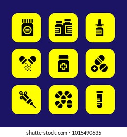 Medical vector icon set. syringe, test tube, nasal spray and tube