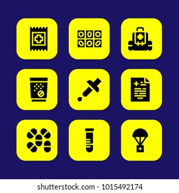Medical vector icon set. tablets, pills, band and aid