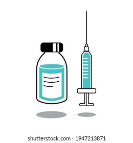 Medical vector icons. Medicine or vaccine bottle and syringe flat icons. Isolated on white. Covid-19 concept. Vaccination. Suitable for multiple uses. Coronavirus icons.