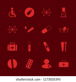 medical vector icons set. with atom, blister pack, syringe and disabled sign in set
