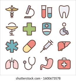 Medical Vector Icons Set. color Icons, Sign and Symbols in Flat Linear Design Medicine and Health Care