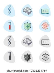 medical vector icons set with dna brain virus and healthcare symbols
