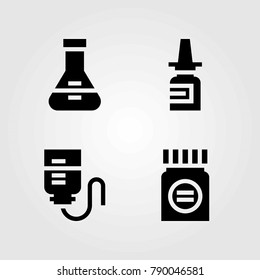 Medical vector icons set. drop counter, nasal spray and medicine