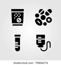 Medical vector icons set. drop counter, pills and tablets