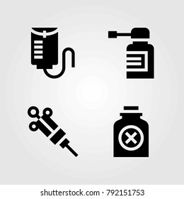 Medical vector icons set. drop counter, bottle and poison