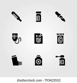 Medical vector icons set. drop counter, inhaler and pipette