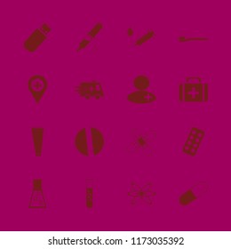 medical vector icons set. with first aid bag, cream tube, hospital location and test tube in set