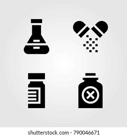 Medical vector icons set. flask, medicine and pills