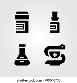 Medical vector icons set. flask, pharmacy and pills
