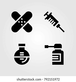 Medical vector icons set. flask, syringe and patch