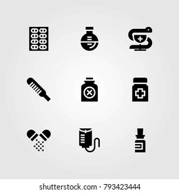 Medical vector icons set. flask, poison and bottle