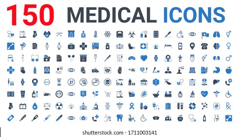 Medical Vector Icons Set. Glyph Blue Icons, Sign And Symbols In Flat Design Medicine And Health Care With Elements For Mobile Concepts And Web Apps. Collection Modern Infographic Logo And Pictogram.