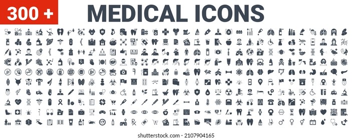 Medical Vector Icons Set. Glyph Icons, Sign And Symbols In Solid Design. Medicine, Health Care And Coronavirus COVID 19 Pandemic. Mobile Concepts And Web Apps. Modern Infographic Logo And Pictogram