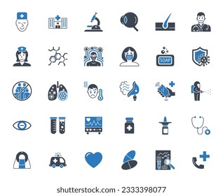 Medical Vector Icons Set. Glyph Icons, Sign and Symbols in Solid Design. Medicine, Health Care and Coronavirus COVID 19 pandemic. Mobile Concepts and Web Apps. Modern Infographic Logo and Pictogram