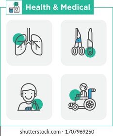 Medical Vector Icons Set. Line Icons, Sign and Symbols in Flat Linear Design Medicine and Health Care with Elements. Collection Modern Infographic Logo and Pictogram for web. Variety color.
