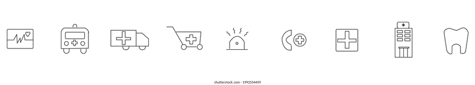 Medical Vector Icons Set. Line Icons, Sign and Symbols in Flat Linear Design Medicine and Health Care with Elements for Mobile Concepts and Web Apps. 