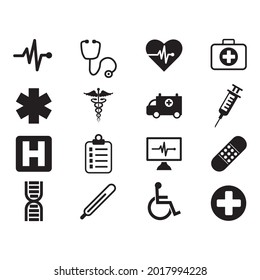 Set für medizinische Vektorsymbole. Zeilensymbole, Zeichen und Symbole in flachen linearen Designmedizin und Gesundheitsfürsorge mit Elementen für mobile Konzepte und Web-Apps. Kollektion Modernes Infografik-Logo und Piktogramm
