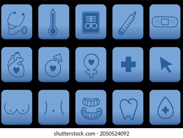 
Equipo de Iconos Vectores Médicos. Iconos de línea, carteles y símbolos en diseño de atención médica y de salud lineal plana con elementos para conceptos móviles y aplicaciones web. Colección moderna de infografías con logotipo y