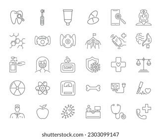 Medical Vector Icons Set. Line Icons, Sign and Symbols in Linear Design. Medicine, Health Care and Coronavirus COVID-19 pandemic. Mobile Concepts and Web Apps. Modern Infographic Logo and Pictogram.