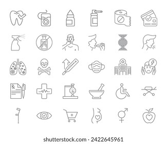 Medical Vector Icons Set. Line Icons, Sign and Symbols in Linear Design. Medicine, Health Care and Coronavirus COVID-19 pandemic. Mobile Concepts and Web Apps. Modern Infographic Logo and Pictogram.