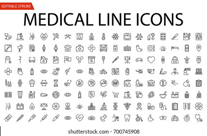 Medical Vector Icons Set. Line Icons, Sign and Symbols in Flat Linear Design Medicine and Health Care with Elements for Mobile Concepts and Web Apps. Collection Modern Infographic Logo and Pictogram.