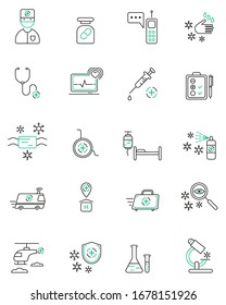 Medical vector icons set. Linear design medicine and health care.Elements for Mobile concepts and web apps. Vector Illustration on the white background.