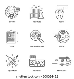 Medical vector icons set modern line style