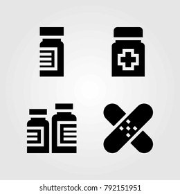 Medical vector icons set. patch, medicine and pills