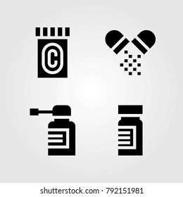 Medical vector icons set. pills, spray and medicine
