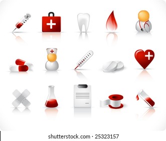 Medizinische Vektorsymbole mit Reflektion und Schatten