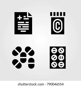 Medical vector icons set. medical result, pills and tablets