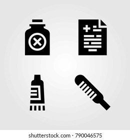 Medical vector icons set. medical result, cream and thermometer