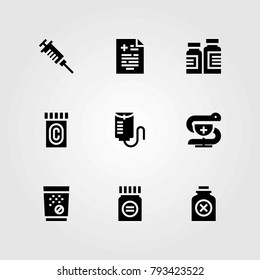 Medical vector icons set. medical result, tablets and poison