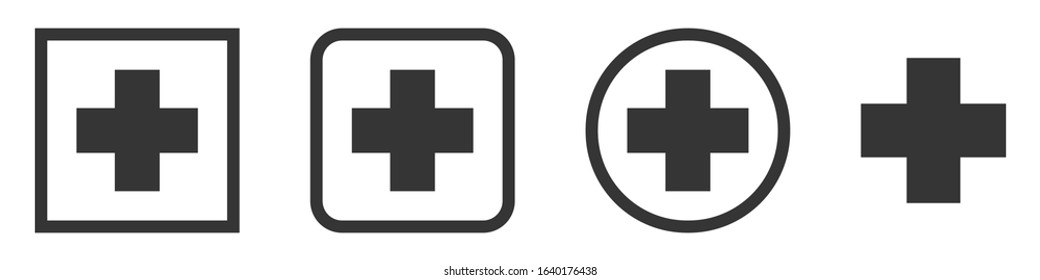 Medical vector icons. Set of medical symbols on white background. Vector illustration. Various black medical crosses.