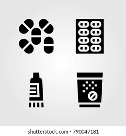 Medical vector icons set. tablets, pills and cream