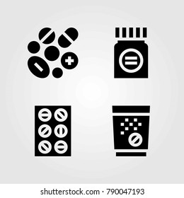 Medical vector icons set. tablets, pills and medicine