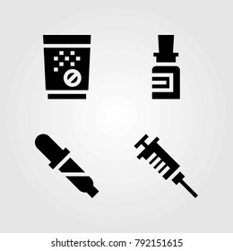 Medical vector icons set. tablets, syringe and pipette