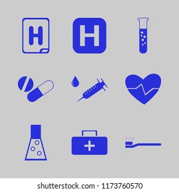 medical vector icons set. with test tube, hospital sign, first aid bag and tablet capsule in set