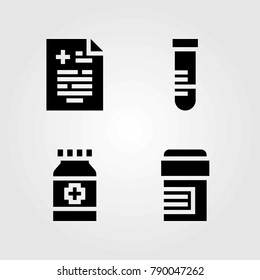 Medical vector icons set. test tube, medical result and medicine