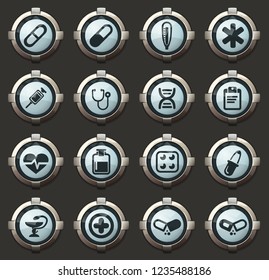 Medical vector icons in the stylish round buttons for mobile applications and web