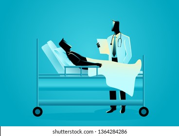 Medical vector illustration of a doctor visiting his patient