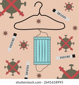 Medical vector illustration poster cover template design, Stop the quarantine, Flat medical mask on hanger and virus, Medicine theme, EPS 10