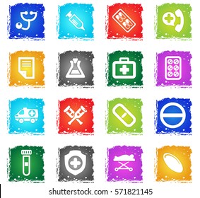 medical vector web icons in grunge style for user interface design