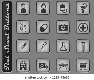 Medical vector web icons on the flat steel buttons