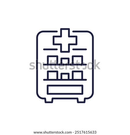 Medical vending machine icon, medical storage line vector