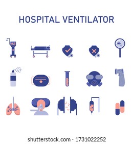 Medical Ventilator Icon Set, Including Medical Equipment,vector,hospital