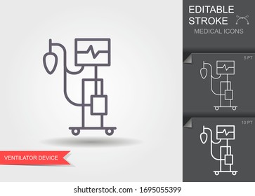 Medical ventilator. Linear medical symbols with editable stroke with shadow