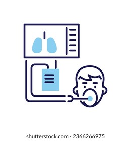 Medical ventilator related vector icon. Ventilator with image of lungs and human head with mask. Medical ventilator sign. Isolated on white background. Editable vector illustration