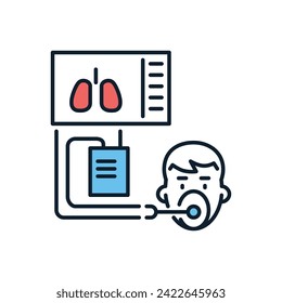 Medical ventilator related vector icon. Ventilator with image of lungs and human head with mask. Medical ventilator sign. Isolated on white background. Editable vector illustration